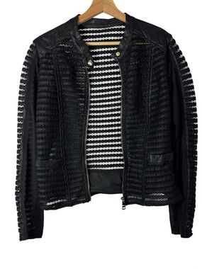 Kate & Mallory Black Mesh & Faux Leather Mixed Media Shell Bomber Jacket S